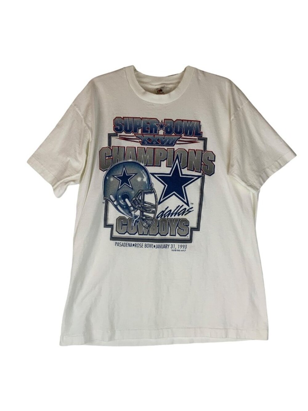 Dallas Cowboys Super Bowl XXVII Champions 1993 White T-Shirt XL Single Stitch